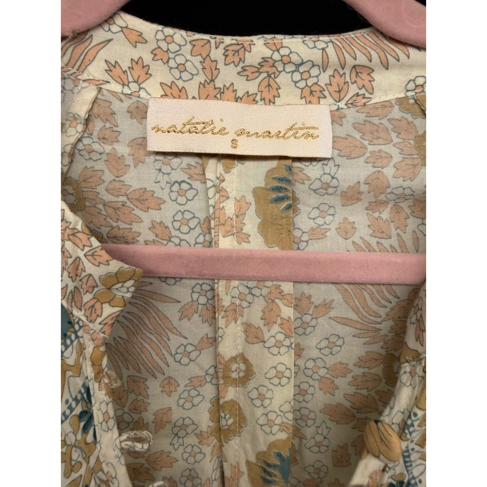 Natalie Martin Floral Rayon Maxi Dress Boho Long Sleeve Cream Mustard S - Picture 4 of 5